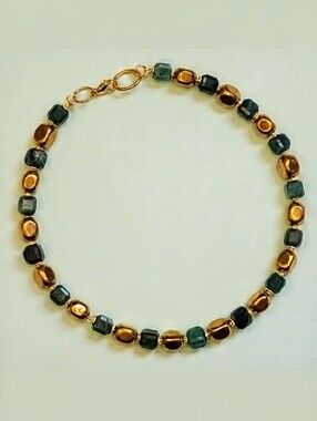 Chunky Green Emerald & Gold Plated Over Hematite Nuggets Necklace Choker